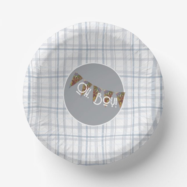 Oh, Boy bunting and plaid  Paper Plate (Front)