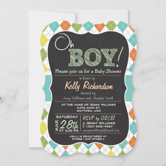 Oh Boy! Chalkboard look Baby Shower Invitation (Front)