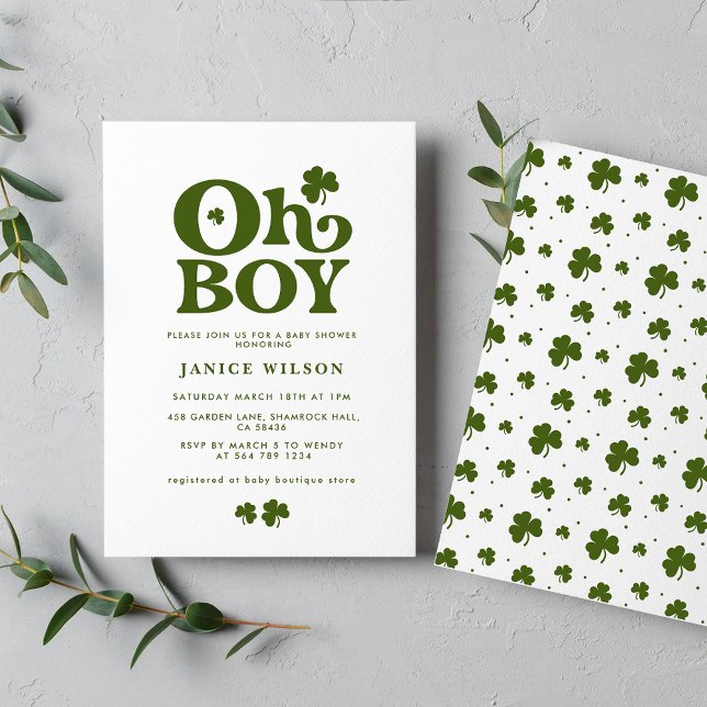 Oh Boy Charm St. Patrick's Day Baby Shower  Invitation (Creator Uploaded)