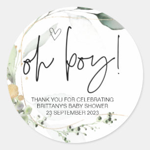 Oh Boy Cute Baby Shower Party Favour Mum to Be Cla Classic Round Sticker