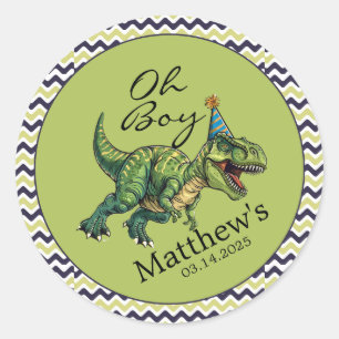 Oh Boy! Cute Dinosaur Baby Shower Classic Round Sticker