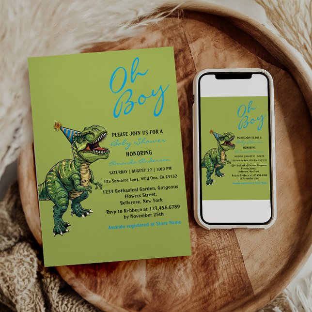 Oh Boy! Cute Dinosaur Baby Shower Invitation (Creator Uploaded)
