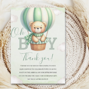 Oh Boy,  Cute Green Bear Baby shower boy Thank You Card