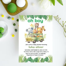 oh boy cute  jungle safari animals baby shower