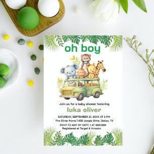 oh boy cute  jungle safari animals baby shower invitation