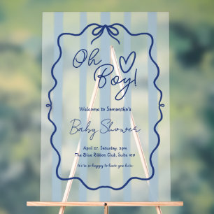 Oh Boy Cute Modern Blue Baby Shower Frosted Acrylic Sign
