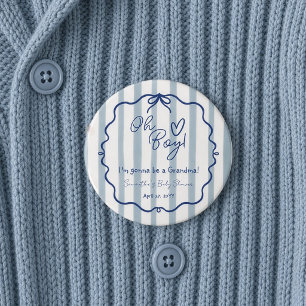 Oh Boy Cute Modern Dusty Blue Baby Shower Grandma 7.5 Cm Round Badge