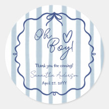 Oh Boy Cute Modern Dusty Blue Baby Shower Sticker