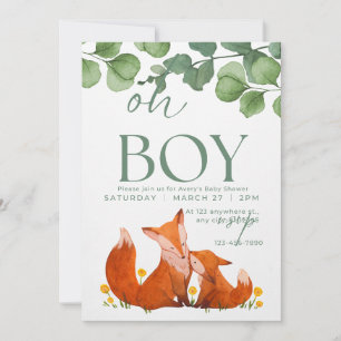 Oh boy cute Safar floral fox baby shower Invitation