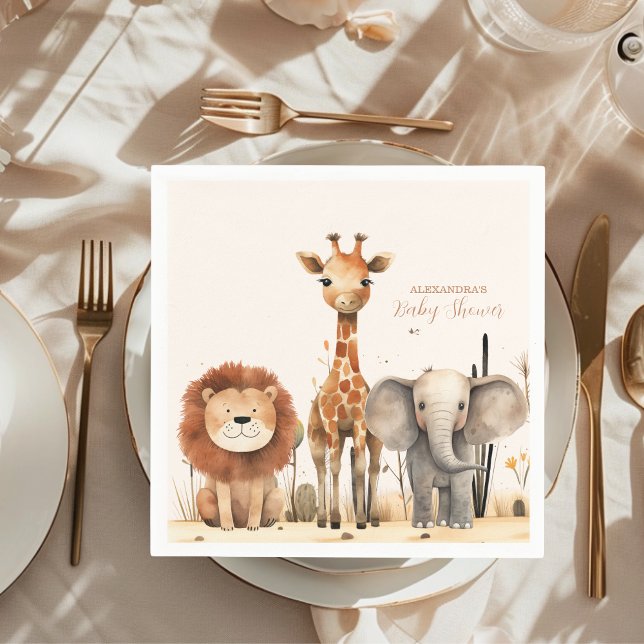 Oh Boy Cute Safari Animal Greenery Baby Shower Napkin (Creator Uploaded)