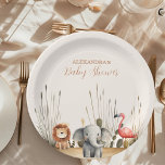 Oh Boy Cute Safari Animal Greenery Baby Shower Paper Plate<br><div class="desc">Add a touch of adventure and charm to your baby shower with our Wild One Safari Animals Boy Baby Shower Napkins. These napkins feature vibrant designs of safari animals amidst lush greenery, perfect for a safari-themed celebration. Design: Adorned with colourful illustrations of safari animals such as lions, elephants, giraffes, and...</div>