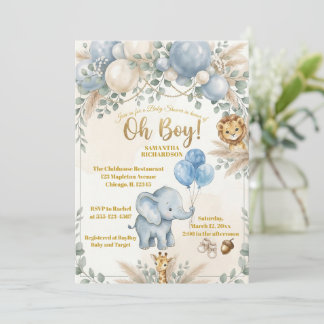 Oh boy cute Safari animal greenery boy baby shower Invitation