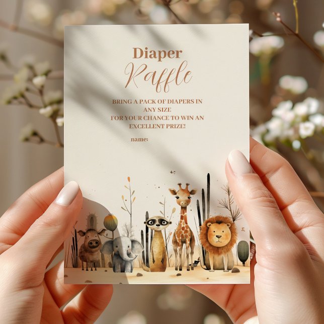 Oh Boy Cute Safari Animal Greenery Raffle Diapper Enclosure Card (Creator Uploaded)