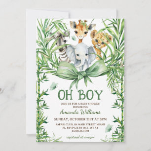 Oh Boy Cute Safari Animals Baby Shower Invitation