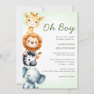 Oh boy cute Safari jungle animal boy baby shower  Invitation