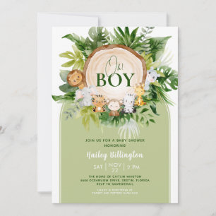 Oh Boy Cute Safari Jungle Watercolor Baby Shower Invitation
