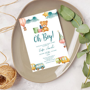 Oh Boy Cute Teddy Bear Baby Shower Invitation