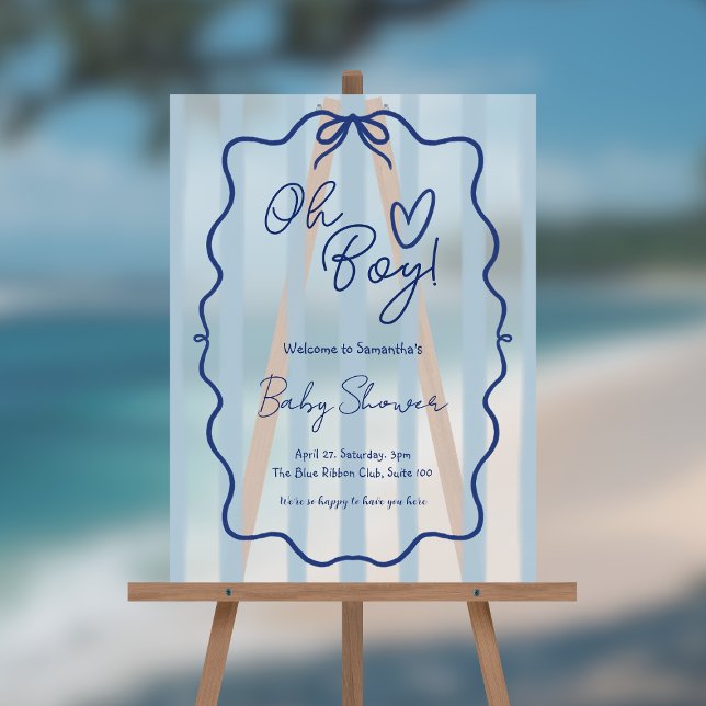 Oh Boy Cute Whimsical Blue Baby Shower Frosted Acrylic Sign (Creator Uploaded)