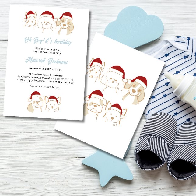 Oh Boy Cuties Puppy Christmas Howliday Baby Shower Invitation (Creator Uploaded)