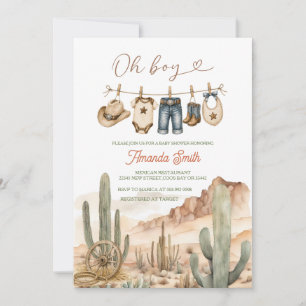 Oh Boy Desert Cactus Clothesline Baby Shower Invitation