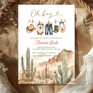 Oh Boy Desert Cactus Clothesline Baby Shower Invitation