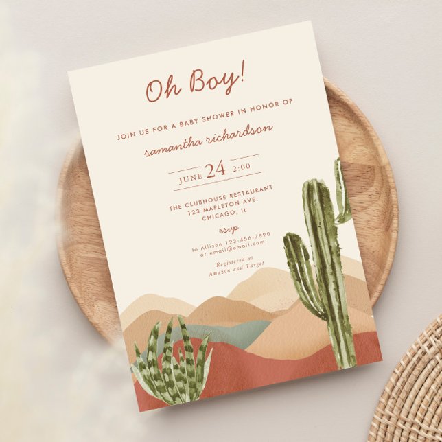 Oh boy desert cactus succulent boy baby shower invitation (Creator Uploaded)