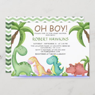 Oh Boy Dinosaur Baby Shower Invitation