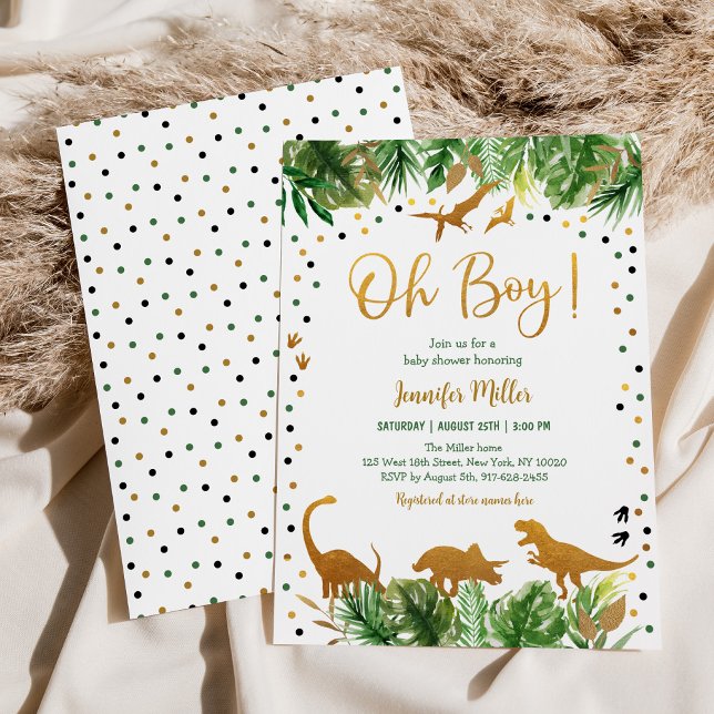 Oh Boy Dinosaur Baby Shower Invitation (Creator Uploaded)