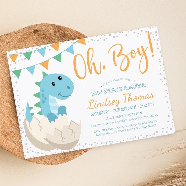 Oh Boy Dinosaur Baby Shower Invitation (Creator Uploaded)