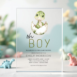 Oh Boy Dinosaur Cute Baby Boy Shower Acrylic Invitations