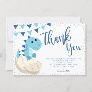 Oh Boy Dinosaur Navy Blue Baby Shower Flat Thank You Card
