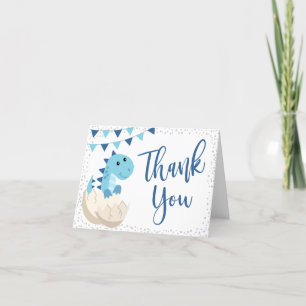 Oh Boy Dinosaur Navy Blue Baby Shower Thank You Card