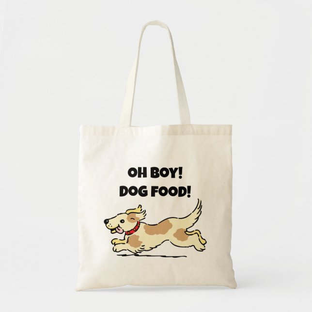 Oh Boy Dog Food Hungry Puppy Cartoon Illustration Tote Bag (Front)