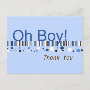 Oh Boy Dots and Stripes Thank You Postcard