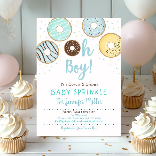 Oh Boy Doughnuts & Diapers Blue Baby Sprinkle Invitation (Creator Uploaded)