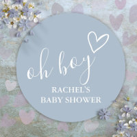Oh Boy Dusty Blue Baby Shower Cute Heart Thank You