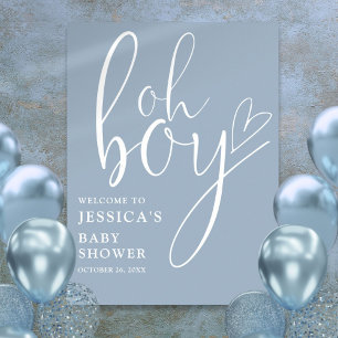 Oh Boy Dusty Blue Baby Shower Welcome Sign