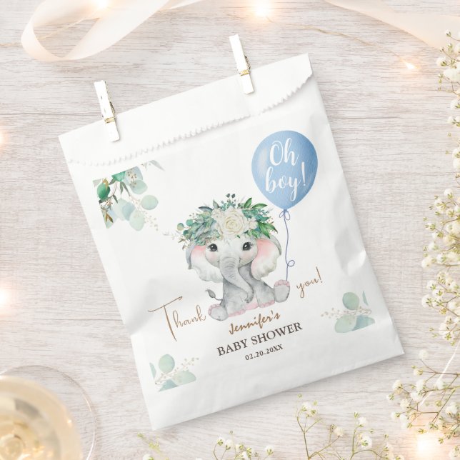 Oh Boy Elephant Baby Shower Cute Blue Balloon Favour Bag (Clipped)