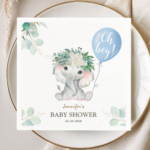Oh Boy Elephant Baby Shower Cute Blue Balloon  Napkin