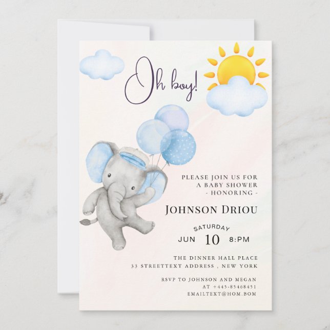 Oh Boy Elephant Baby Shower Invitation (Front)