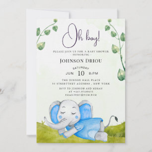 Oh Boy Elephant Baby Shower Invitation