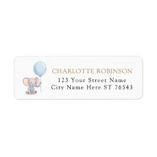 Oh Boy Elephant Balloon Baby Shower Return Address Label