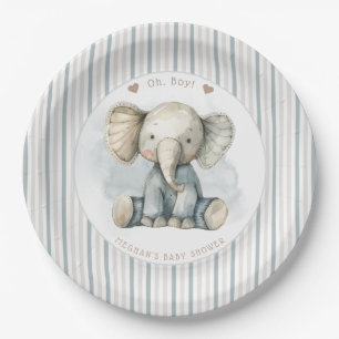Oh Boy Elephant Blue Arch Baby Shower Paper Plate
