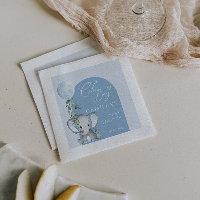 Oh Boy Elephant Boy Balloon Baby Shower Napkin (Creator Uploaded)