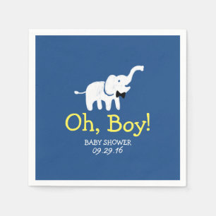 Oh Boy Elephant Navy Blue Baby Shower Napkin