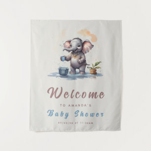 Oh Boy Elephant Rustic Gold Blue Baby Shower Tapestry