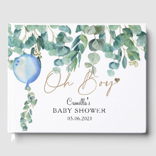 Oh Boy Eucalyptus Blue Balloon Baby Shower Guest Book