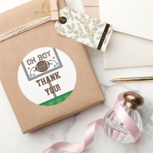 Oh Boy Football Baby Shower Classic Round Sticker