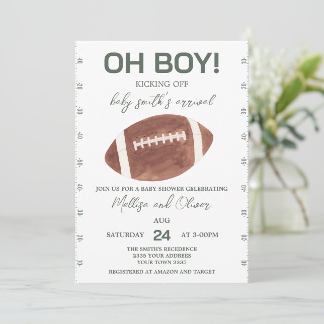 Oh Boy Football Baby Shower Invitation (Standing Front)