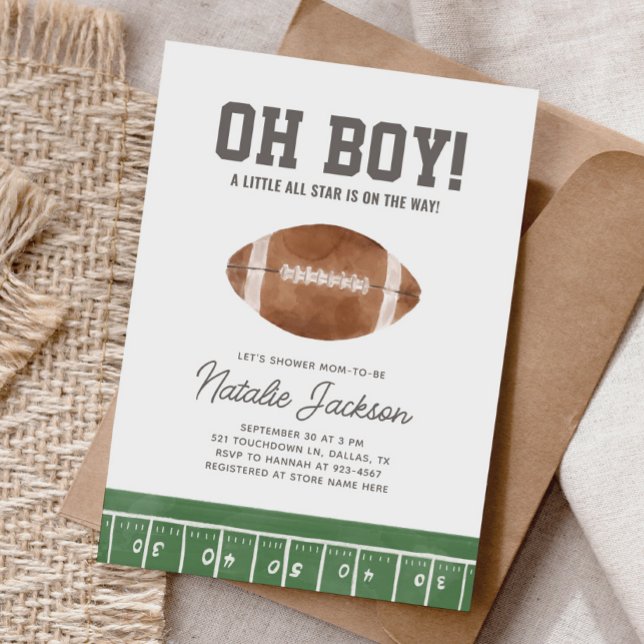 Oh Boy Football Baby Shower Invitation (Creator Uploaded)